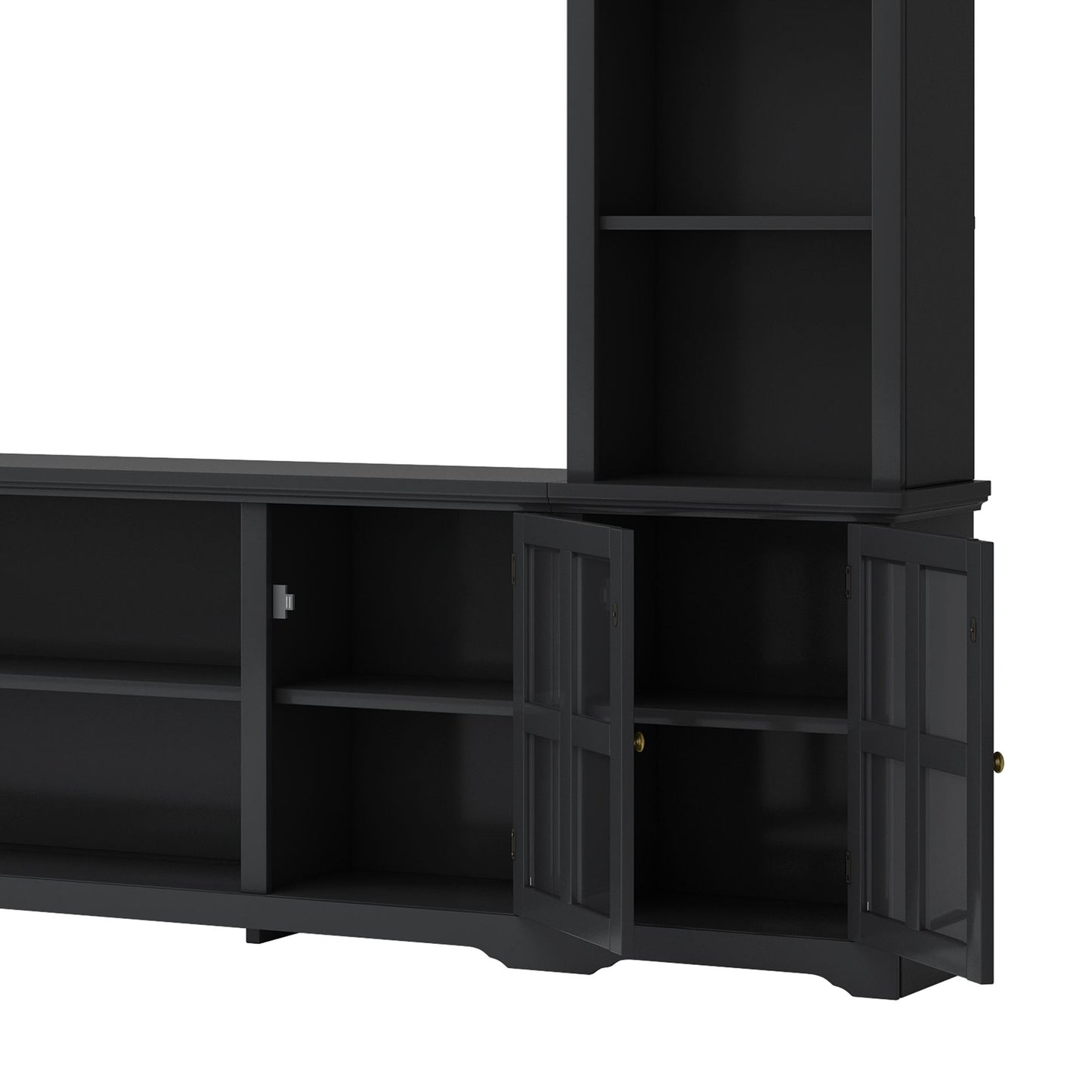 [VIDEO provided] ON-TREND Minimalism Entertainment Wall Unit with Bridge, Modern TV Console Table for TVs Up to 70", Multifunctional TV Stand with Tempered Glass Door, Black (Old SKU: SD000009AAB) - Discount Msrp 