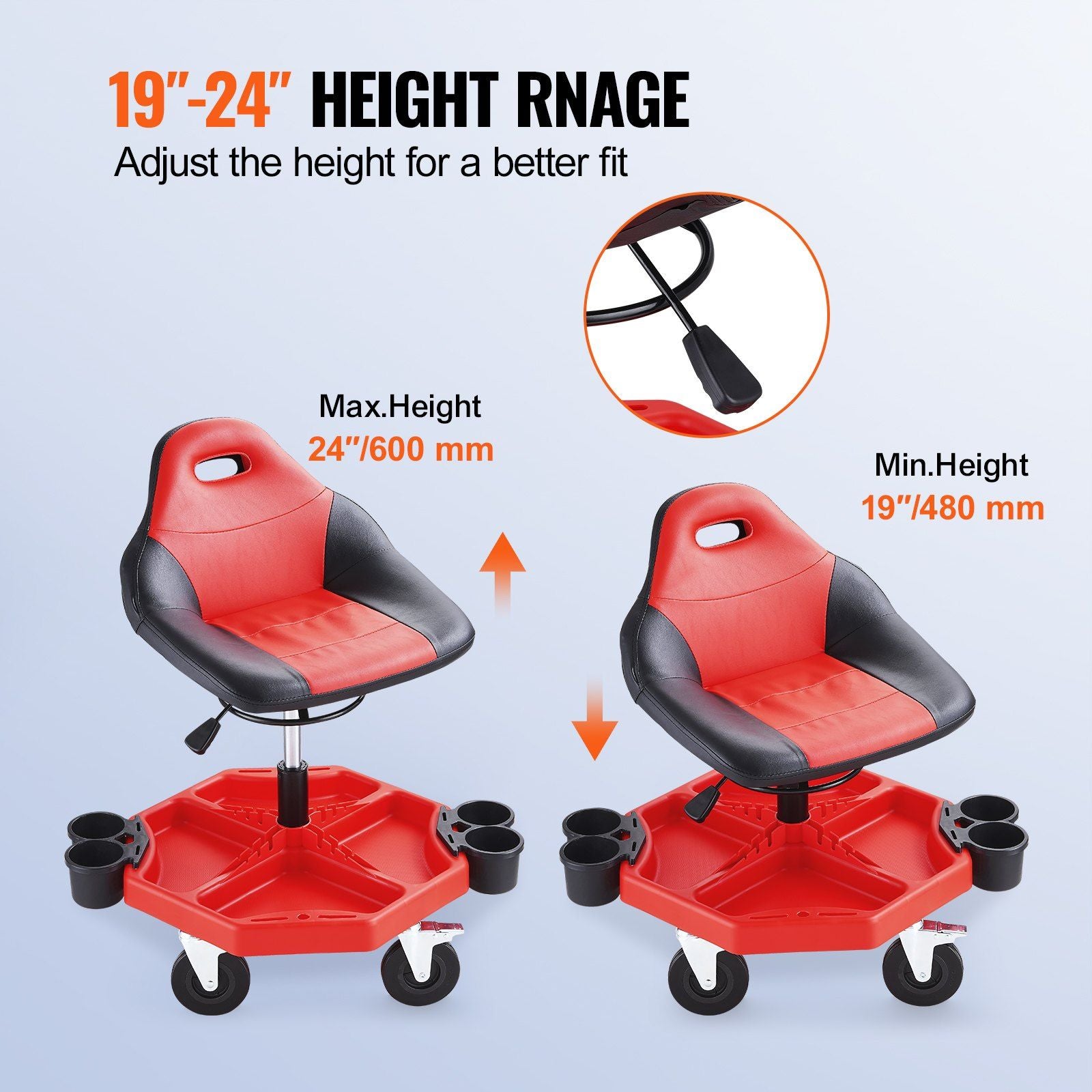 VEVOR Rolling Garage Stool 300LBS Adjustable Mechanic Work Shop Seat w/Casters - Discount Msrp 