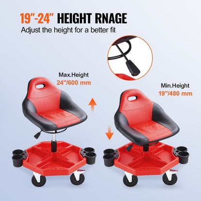 VEVOR Rolling Garage Stool 300LBS Adjustable Mechanic Work Shop Seat w/Casters - Discount Msrp 