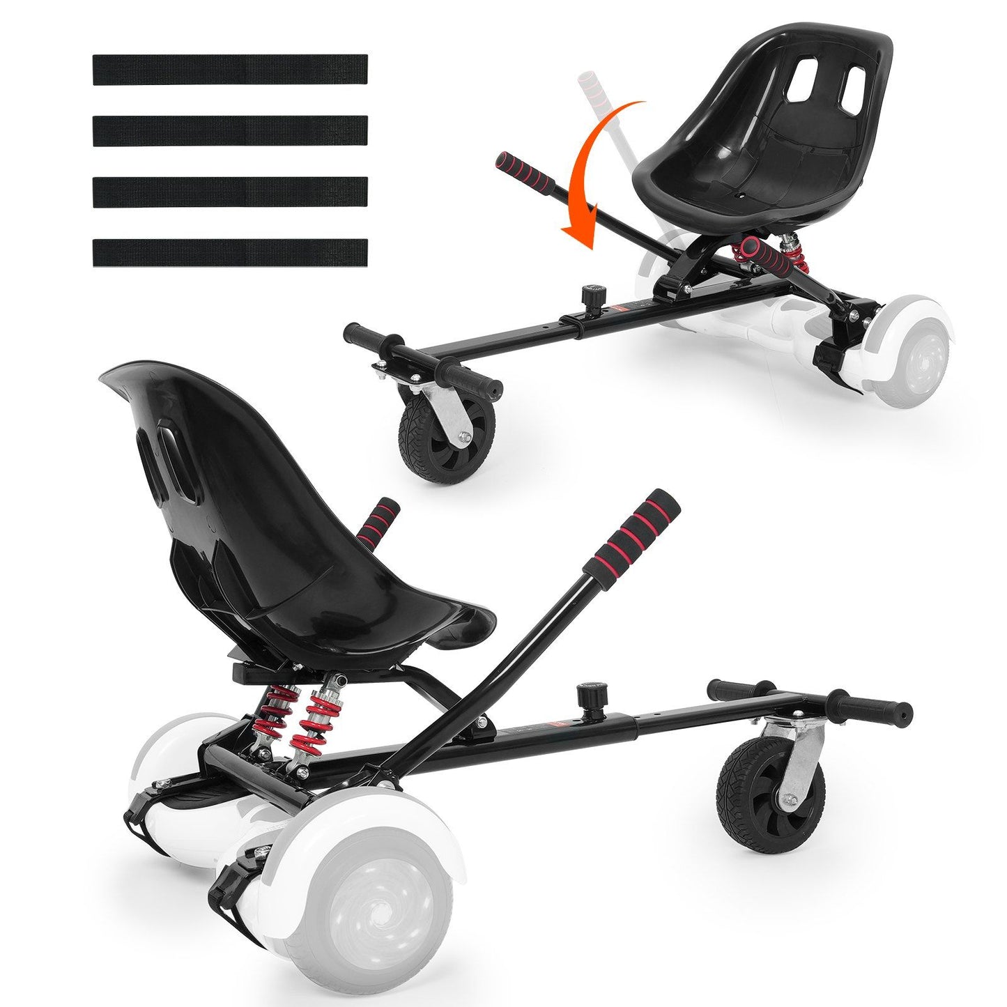 VEVOR Hoverboard Seat Attachment, for 6.5" 8" 8.5" 10" Hoverboards, Dual Shock Absorption System, Grips Control, Adjustable Length 270 LBS load Capacity, Hover Board Buggy Attachment, for Kids Adults - Discount Msrp 