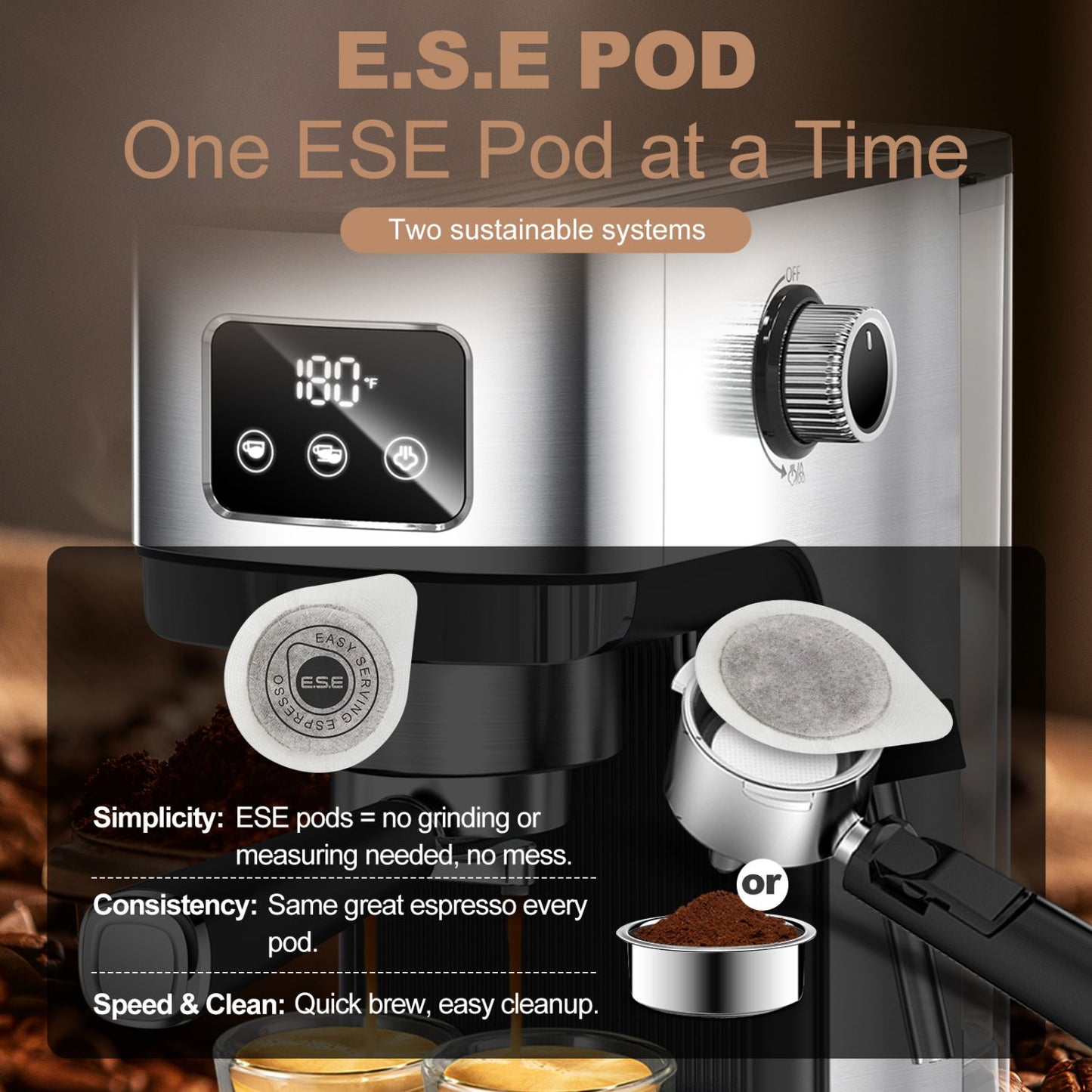 Geek Chef Espresso Machine, Cappuccino & Latte Machine with ESE POD Filter & Milk Frother Steam Wand, Accurate Temperature & Time Control, Compact Coffee Machine for Home,Stainless Steel - Discount Msrp 
