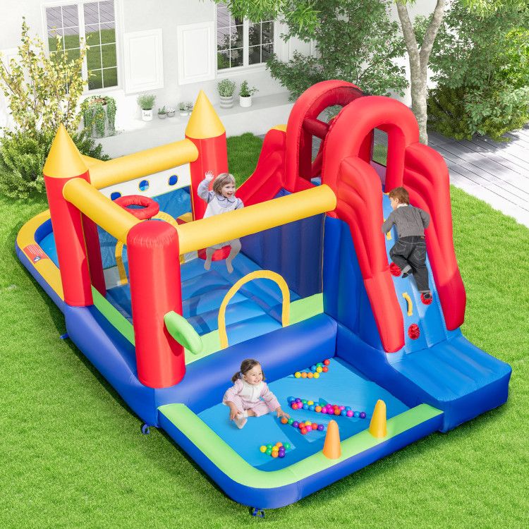 9-in-1 Inflatable Bounce Castle with Water Slide and Splash Pool without Blower - Discount Msrp 