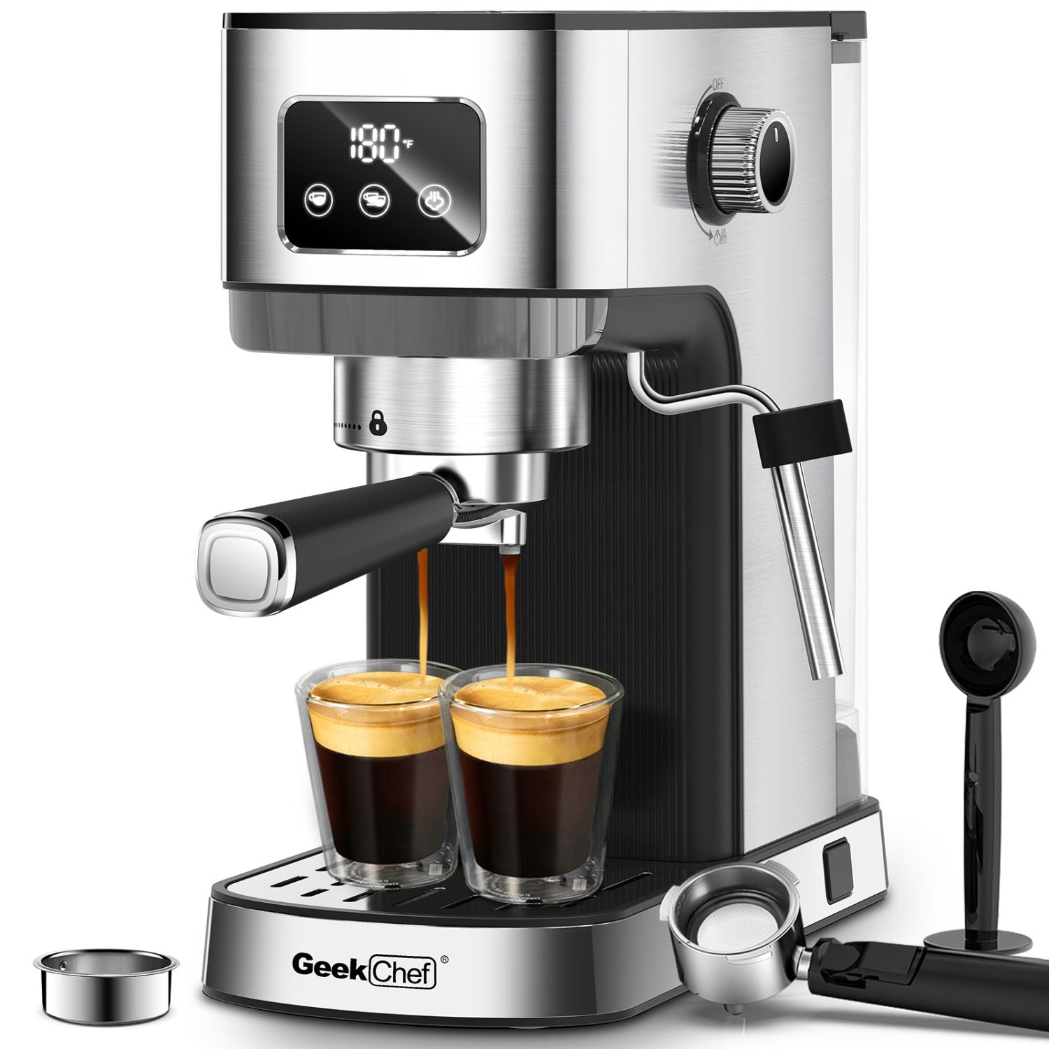 Geek Chef Espresso Machine, Cappuccino & Latte Machine with ESE POD Filter & Milk Frother Steam Wand, Accurate Temperature & Time Control, Compact Coffee Machine for Home,Stainless Steel - Discount Msrp 