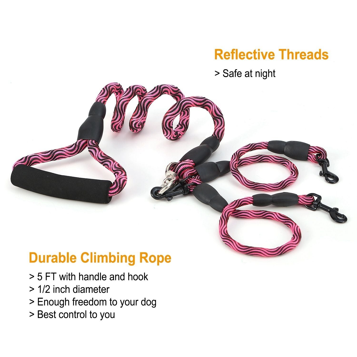 Double Dogs Leash No-Tangle Dogs Lead Reflective Dogs Walking Leash w/ Swivel Coupler Padded Handle - Discount Msrp 