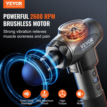 VEVOR Massage Gun Deep Tissue with 9 Speed Levels & 6 Massage Heads, 24V 2500mAh Batteries, Percussion Muscle Massager for Athletes, Handheld Electric Massage Gun for Pain Relief, Muscle Relaxation - Discount Msrp 