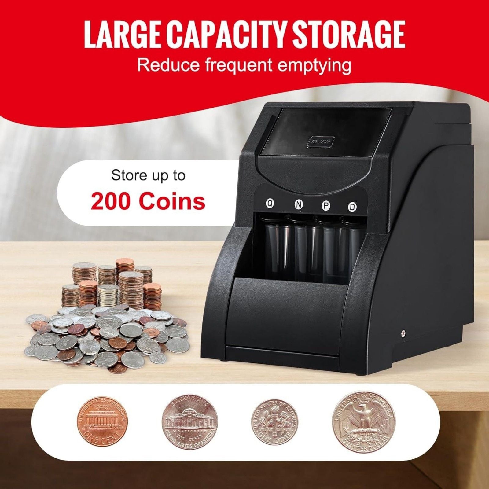USD Coin Sorter, Coin Sorter Machine for USD Coin, Sorts up to 230 Coins/min, Coin Sorter and Wrapper Machine Holds 200 Coins Included 4 Coin Tubes, Black - Discount Msrp 