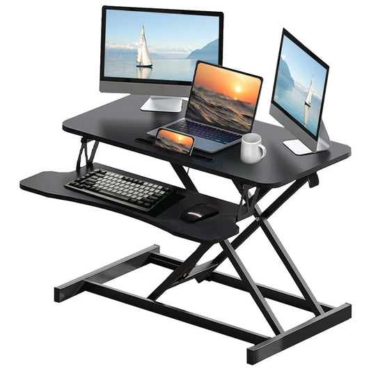 32 Inch Desk Converter, Height Adjustable Sit to Stand Riser, Dual Monitor and Laptop Workstation with Wide Keyboard Tray, Black - Discount Msrp 