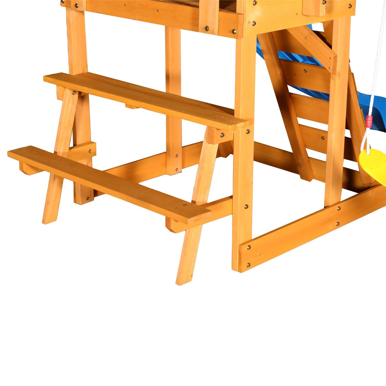 Wooden Outdoor Swing Set 3 in 1 Swing Set outdoor Children's Playset with Slide , 2 Swings and Climber for Garden, Backyard and Playground, Blue - Discount Msrp 