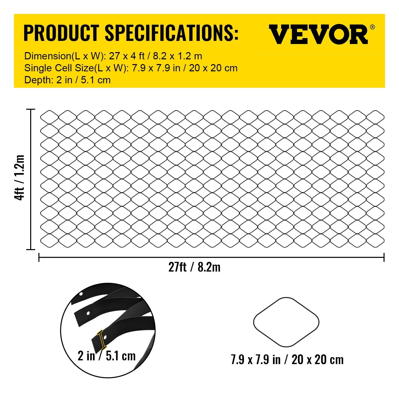 VEVOR Ground Grid, 1885 lbs per Sq Ft Load Geo Grid, 2" Depth Permeable Stabilization System for DIY Patio, Walkway, Shed Base, Light Vehicle Driveway, Parking Lot, Grass, and Gravel - Discount Msrp 