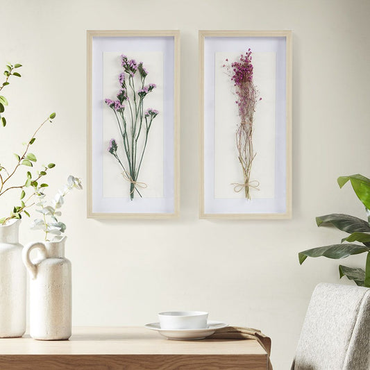 Dried Flower 2-piece Shadow Box Wall Decor Set - Discount Msrp 