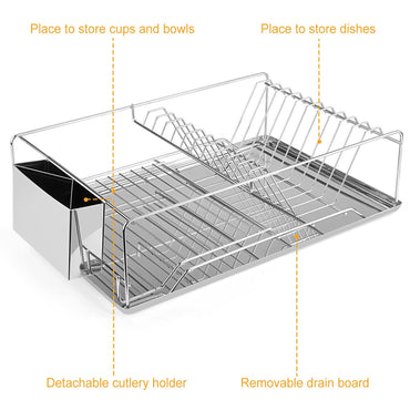Dish Drying Rack Stainless Steel Dish Rack w/ Drainboard Cutlery Holder Kitchen Dish Organizer - Discount Msrp 