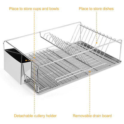 Dish Drying Rack Stainless Steel Dish Rack w/ Drainboard Cutlery Holder Kitchen Dish Organizer - Discount Msrp 