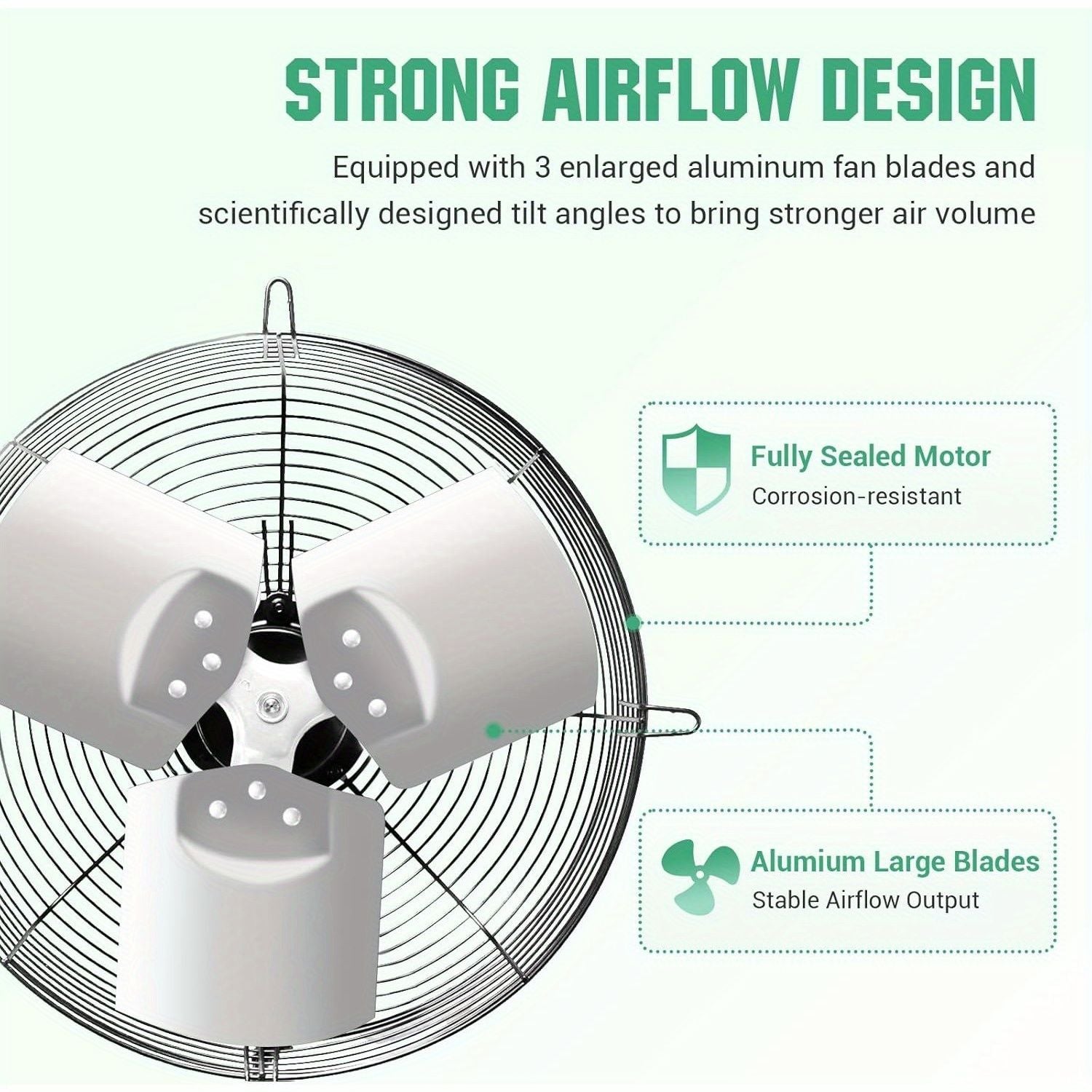 High-speed aluminum wall-mounted exhaust fan, 800/1000 CFM, AC motor, for ventilation and cooling in greenhouses, garages, sheds and shops (without plug) - Discount Msrp 