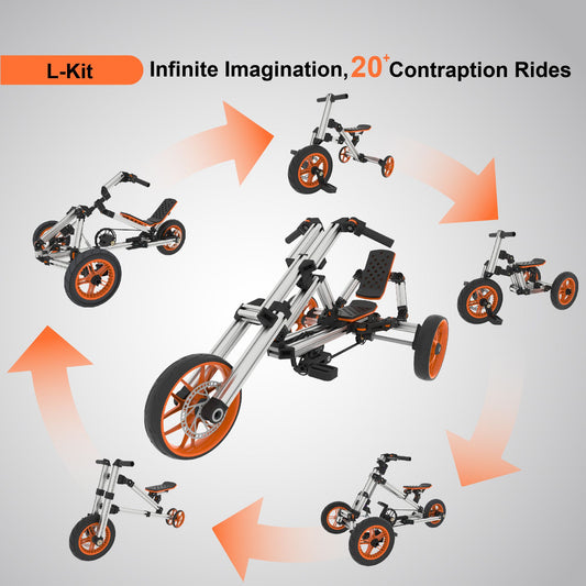 KidRock Buildable Kit 20 in 1 Kids Go Kart Set, Suitable for 1 to 8 Years Old, Two Wheel Bike, Three Wheel Bike, Go Kart, Sit/Stand Scooter, etc. Most Popular L Kit (Non Electric) - Discount Msrp 