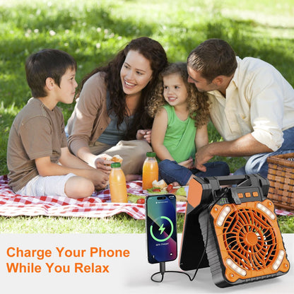 Solar Camping Fan With LED Lantern 5200mAh Rechargeable Battery Operated Portable Fan with Emergency Power Bank 4 Wind Speeds 3 Light Modes 3 Timers for Hiking Fishing Travel GPCT5319 - Discount Msrp 