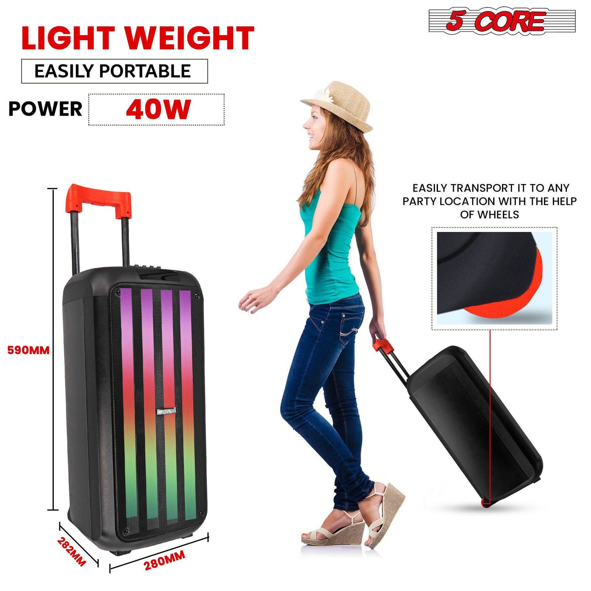 5 Core 8 Inch Bluetooth DJ Speaker 3 Way Boom Box Party Speakers Karaoke Machine Portable PA Bocina for Singing with 2 Wireless Microphone + Light PLB 8X2 2MIC - Discount Msrp 