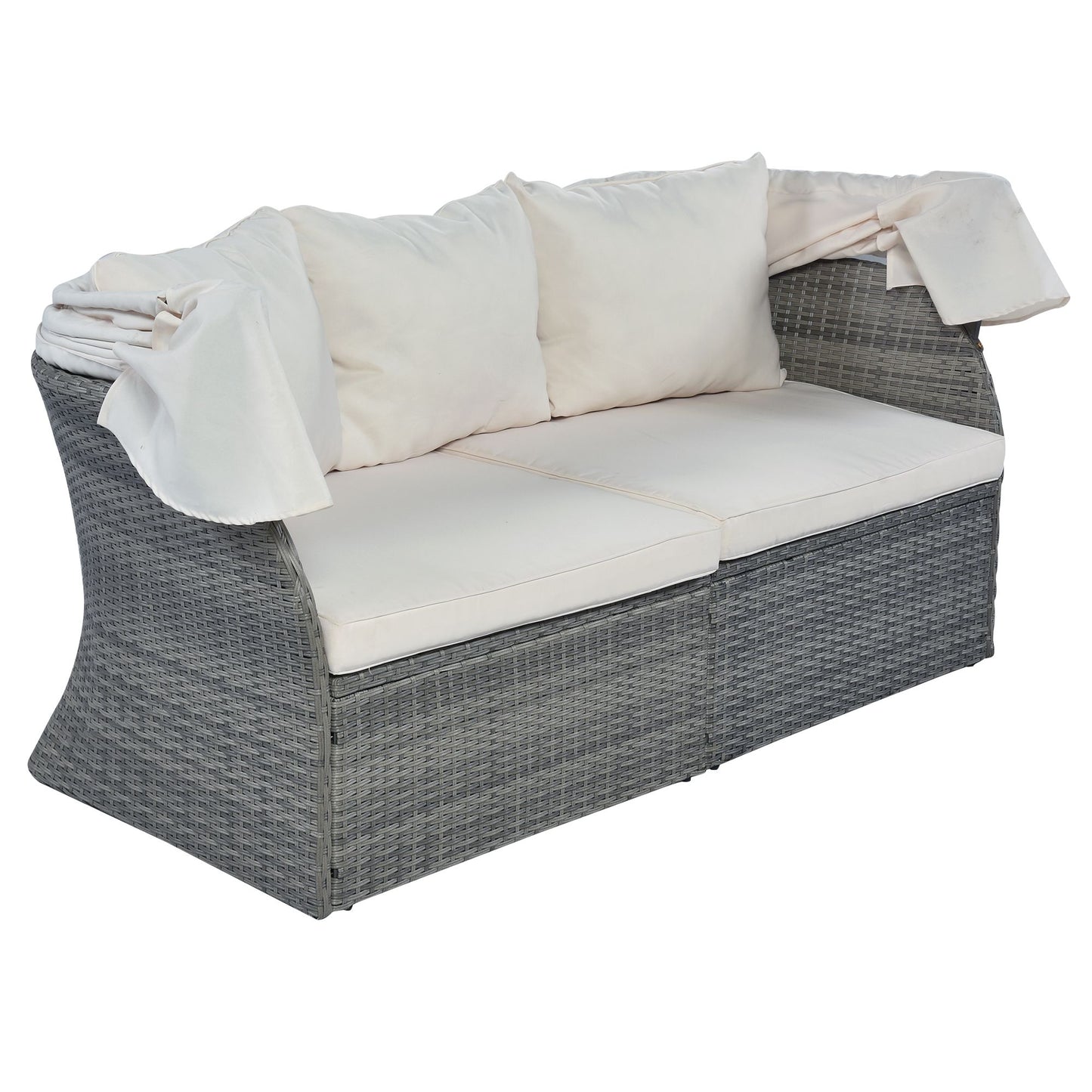 Outdoor Patio Furniture Set Daybed Sunbed with Retractable Canopy Conversation Set Wicker Furniture - Discount Msrp 