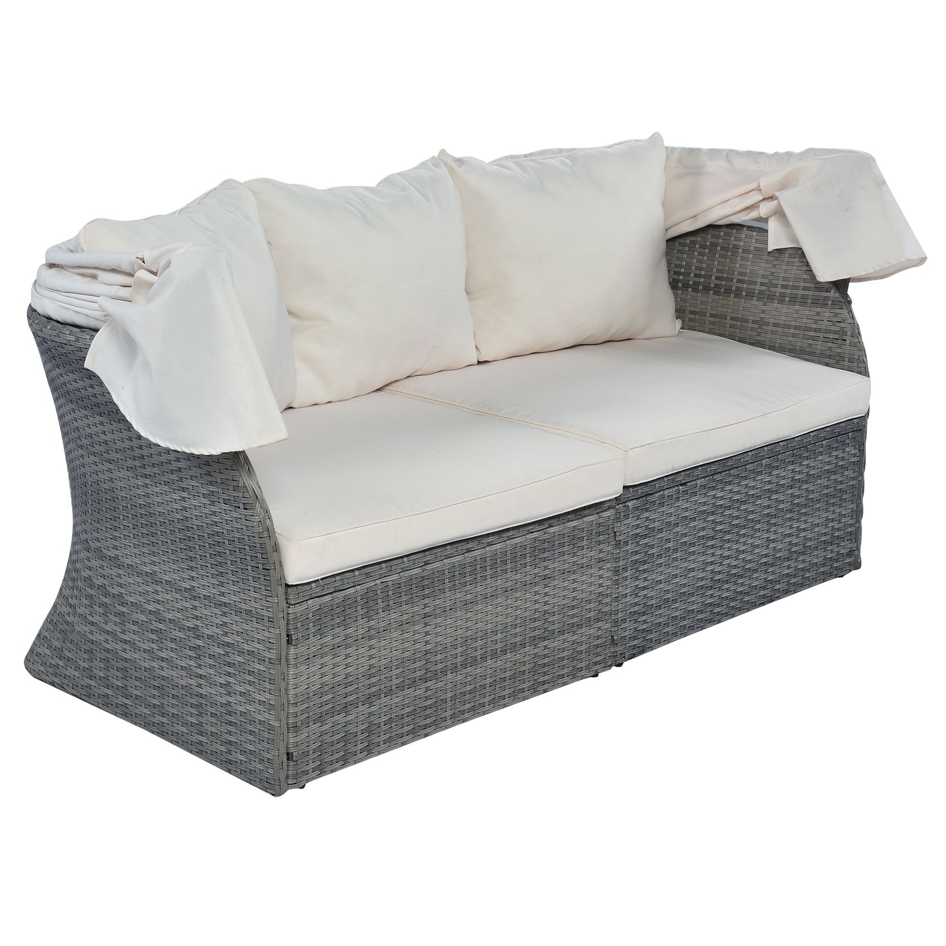 Outdoor Patio Furniture Set Daybed Sunbed with Retractable Canopy Conversation Set Wicker Furniture - Discount Msrp 