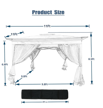 Outdoor 11x 11Ft Pop Up Gazebo Canopy With Removable Zipper Netting,2-Tier Soft Top Event Tent,Suitable For Patio Backyard Garden Camping Area,Coffee YJ - Discount Msrp 