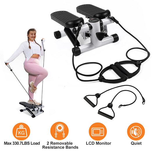 Stepper for Exercise Mini Fitness Stepper with 2 Resistance Bands LCD Monitor Max 330.7LBS Load Stair Stepper Quiet Stepper - Discount Msrp 