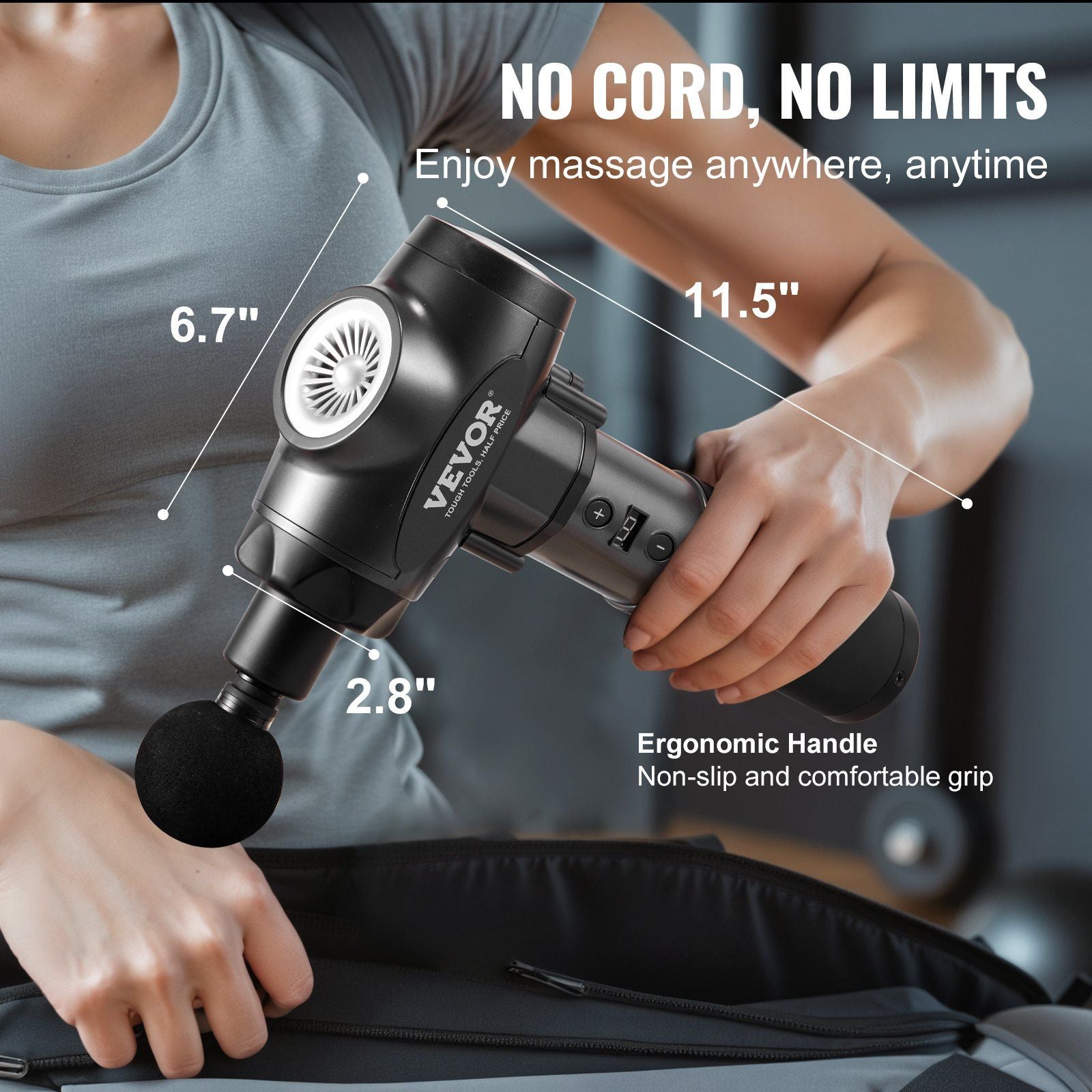 VEVOR Massage Gun Deep Tissue with 9 Speed Levels & 6 Massage Heads, 24V 2500mAh Batteries, Percussion Muscle Massager for Athletes, Handheld Electric Massage Gun for Pain Relief, Muscle Relaxation - Discount Msrp 
