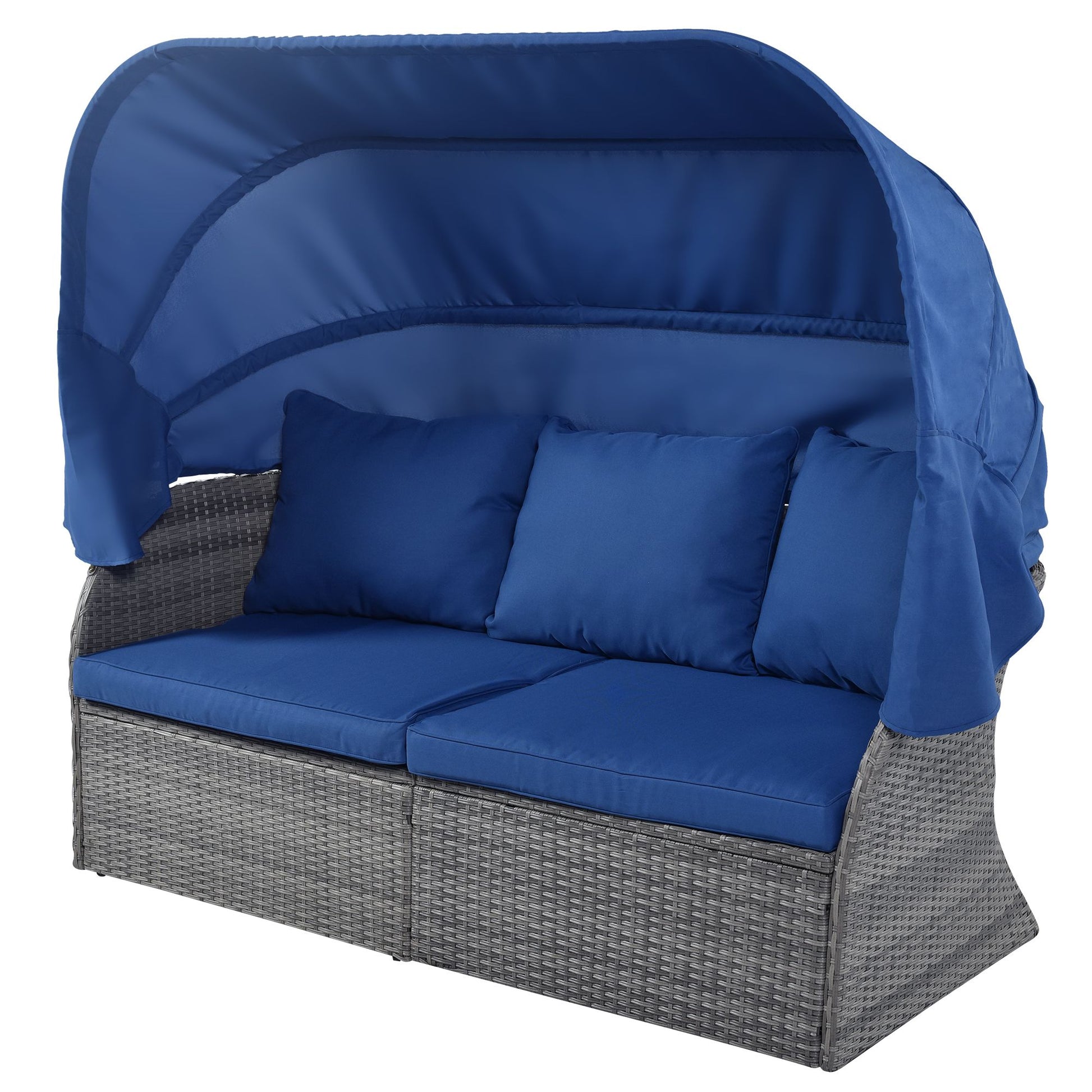 Outdoor Patio Furniture Set Daybed Sunbed with Retractable Canopy Conversation Set Wicker Furniture - Discount Msrp 
