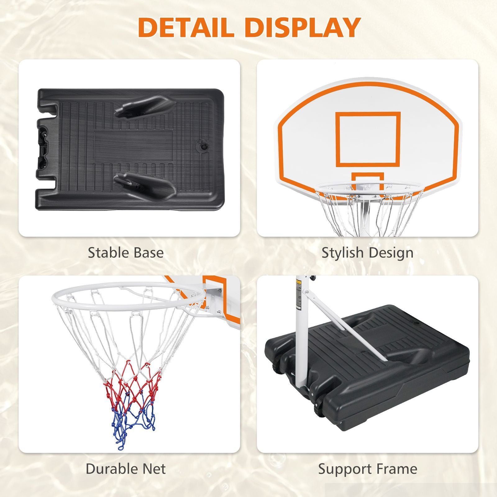 Poolside Basketball Hoop Portable Swimming Pool Basketball System Height Adjustable 3.1ft-4.7ft with 36" Backboard for Indoor Outdoor Use Orange - Discount Msrp 