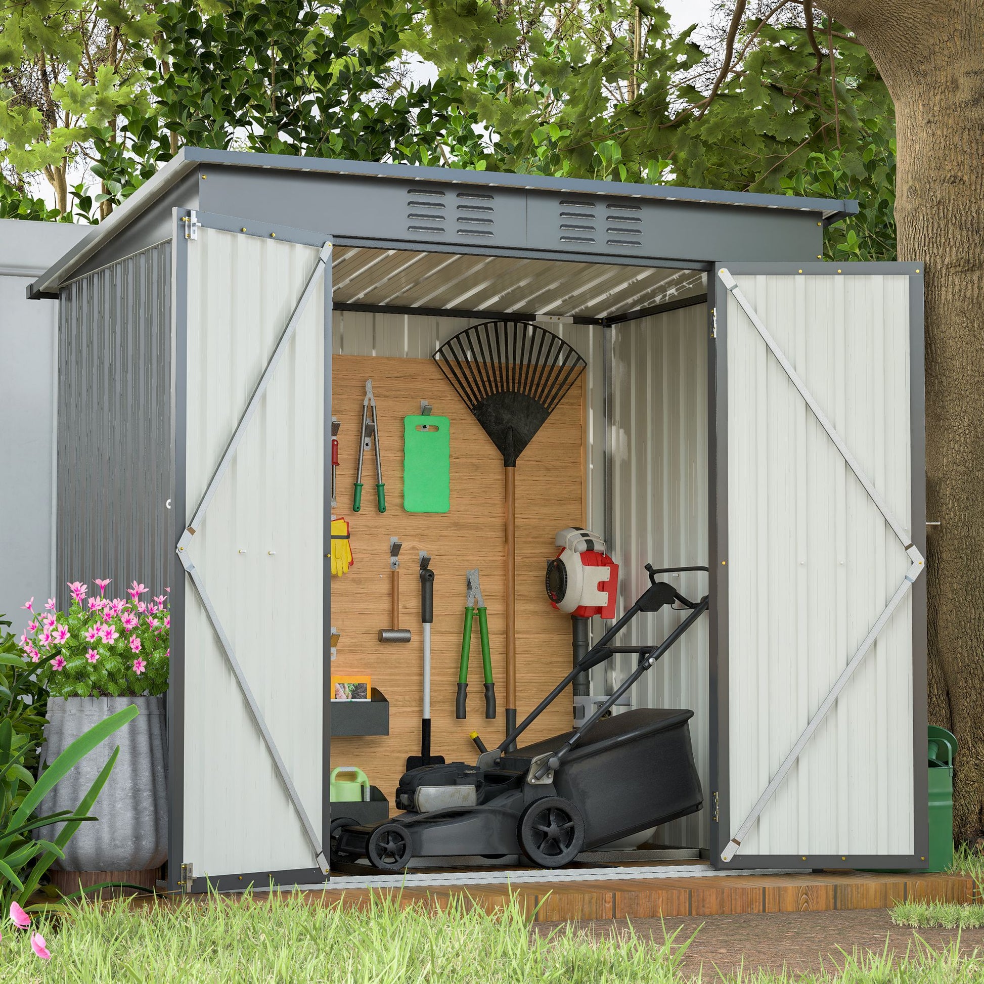 6 x 4 ft Outdoor Storage Shed, All Weather Tool Shed for Garden, Backyard, Lawn, Black - Discount Msrp 