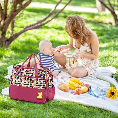 5PCS Baby Nappy Diaper Bags Set Mummy Diaper Shoulder Bags w/ Nappy Changing Pad Insulated Pockets Travel Tote Bags - Discount Msrp 