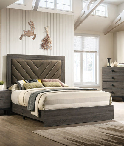 Contemporary 1pc Queen Size Bed Bedroom Furniture Upholstered Headboard Rubberwood 1pc Bedframe Gray Finish - Discount Msrp 