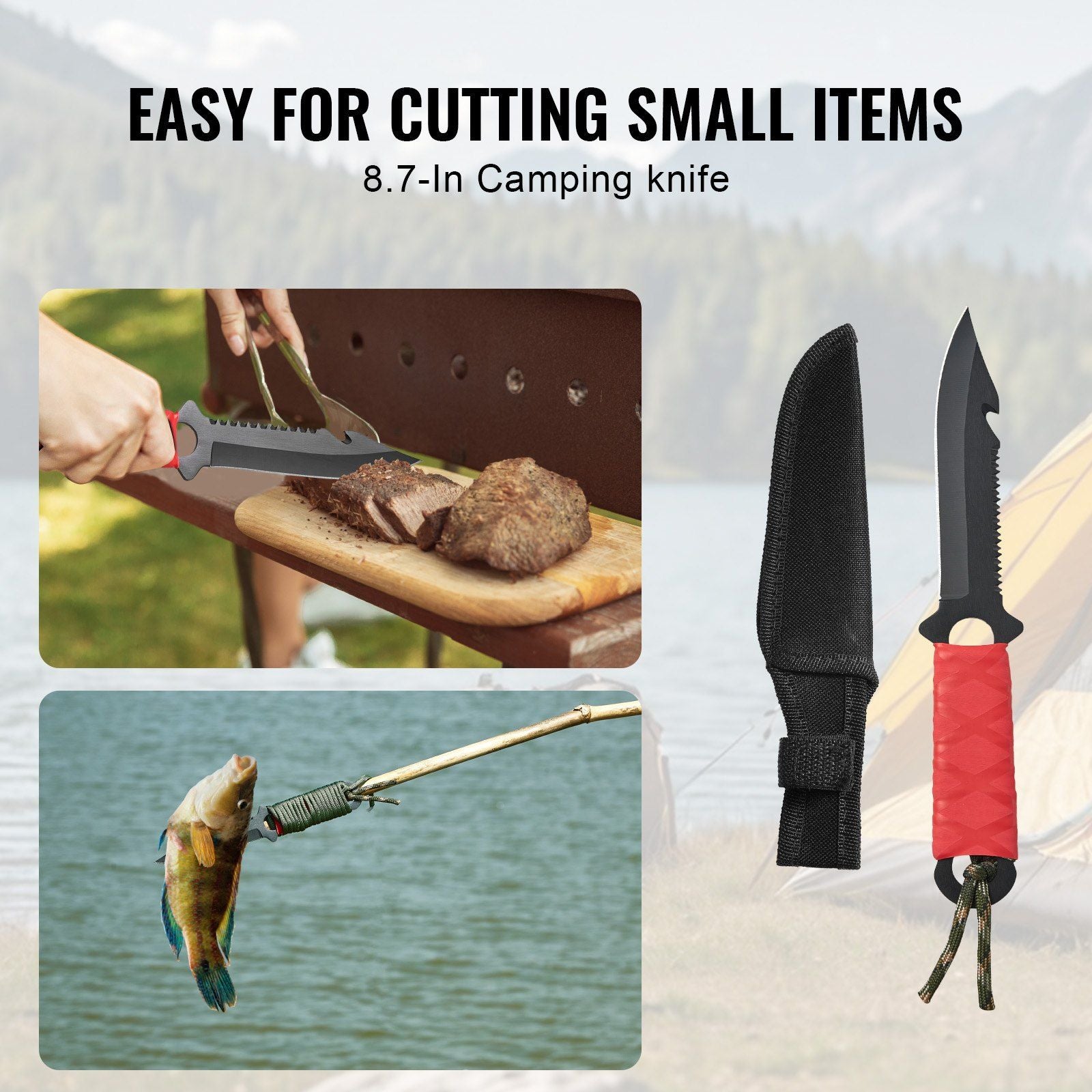 Camping Hatchet Machete Knife Set Sheath Hunting Knife Flashlight Paracord - Discount Msrp 