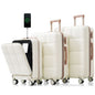 Luggage Sets 3 Piece, 20-inch with USB Port and front opening design, ABS Hard Shell Luggage with Spinner Wheels, Cup Holder, white - Discount Msrp 