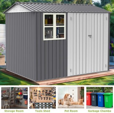 8X10FT Outdoor Storage Shed with Thickened Galvanized Steel,with Sloped Roof & Double Lockable Door,Storage Shed Large with 6 Vents, Garden Tool Shed for Backyard Garden Patio Lawn Bike,Lawnmower - Discount Msrp 