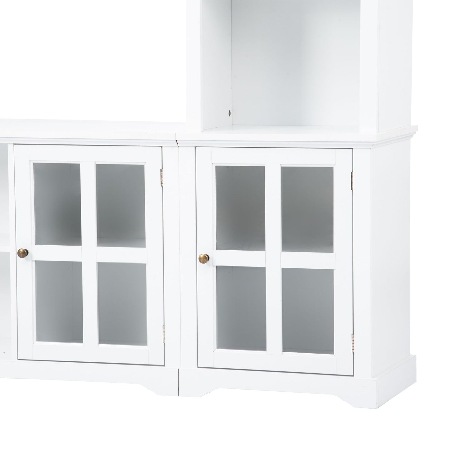 [VIDEO provided] ON-TREND Minimalism Entertainment Wall Unit with Bridge, Modern TV Console Table for TVs Up to 70", Multifunctional TV Stand with Tempered Glass Door, White (Old SKU: SD000009AAK) - Discount Msrp 