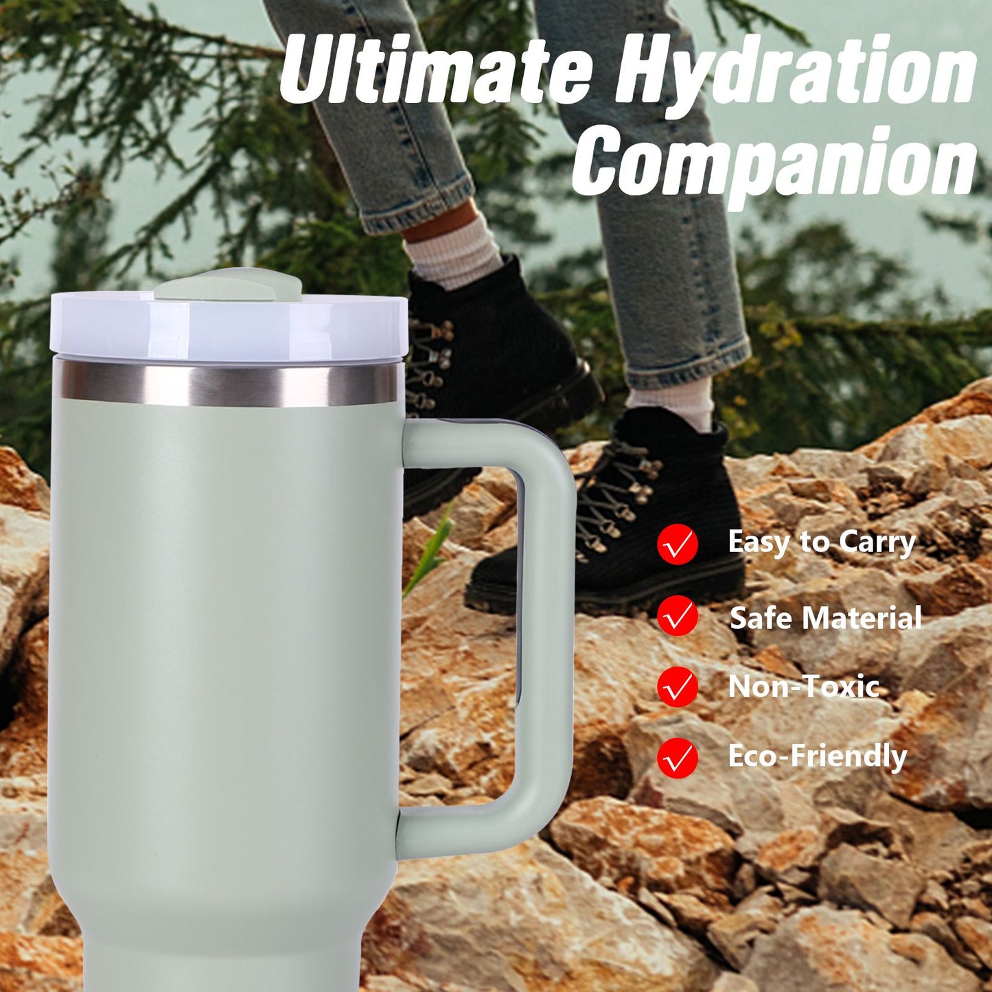 40oz V2 large capacity tumbler, With Handle And Straw Lid, Insulated Reusable Stainless Steel Water Bottles Travel Mug Coffee Cup car cup water cup For Men Women Outdoor Camping Driving, gift - Discount Msrp 