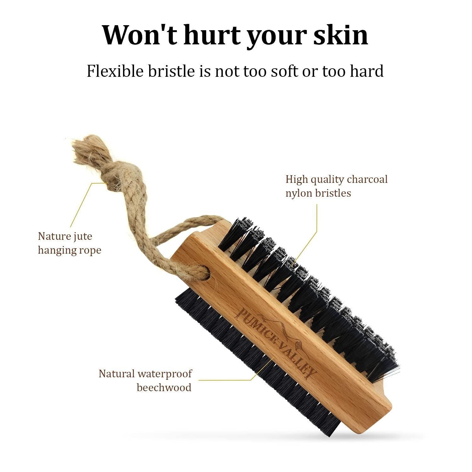 Wooden Cleaning Finger Nail Brush with Nylon Charcoal Bristles & Hanging Rope Double Sided Fingernail Brush for Scrubbing Fingernails and Toes Beechwood - Discount Msrp 