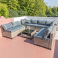 9-Piece Patio Furniture Set, All-Weather Boho Outdoor Conversation Set Sectional Sofa with Water Resistant Grey Thick Cushions - Discount Msrp 