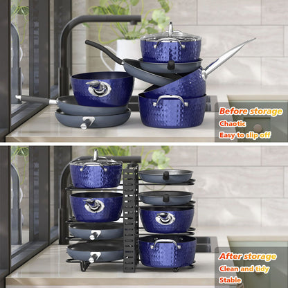 Pot and pan organizer, Pot Lid Holders & Pan Rack, Multiple DIY methods 8 tier pot racks, adjustable kitchen organization and storage for pots and pans. - Discount Msrp 