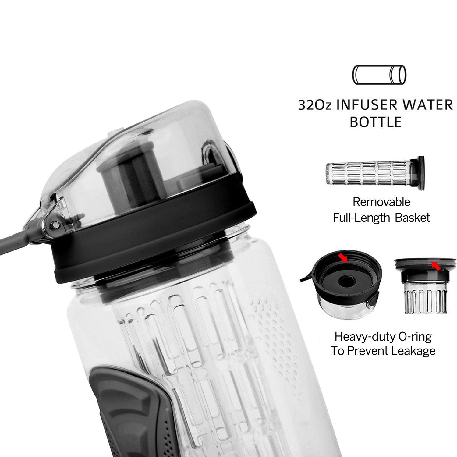 Fruit Infuser Water Bottle 32OZ Juice Shaker Sport w/ Flip Top Lid Anti-Slip Grips For Office Home Sport Running Walking Hiking - Discount Msrp 