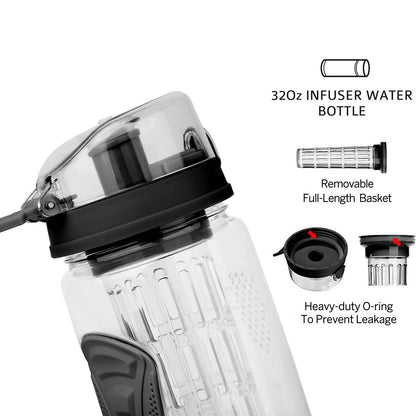 Fruit Infuser Water Bottle 32OZ Juice Shaker Sport w/ Flip Top Lid Anti-Slip Grips For Office Home Sport Running Walking Hiking - Discount Msrp 