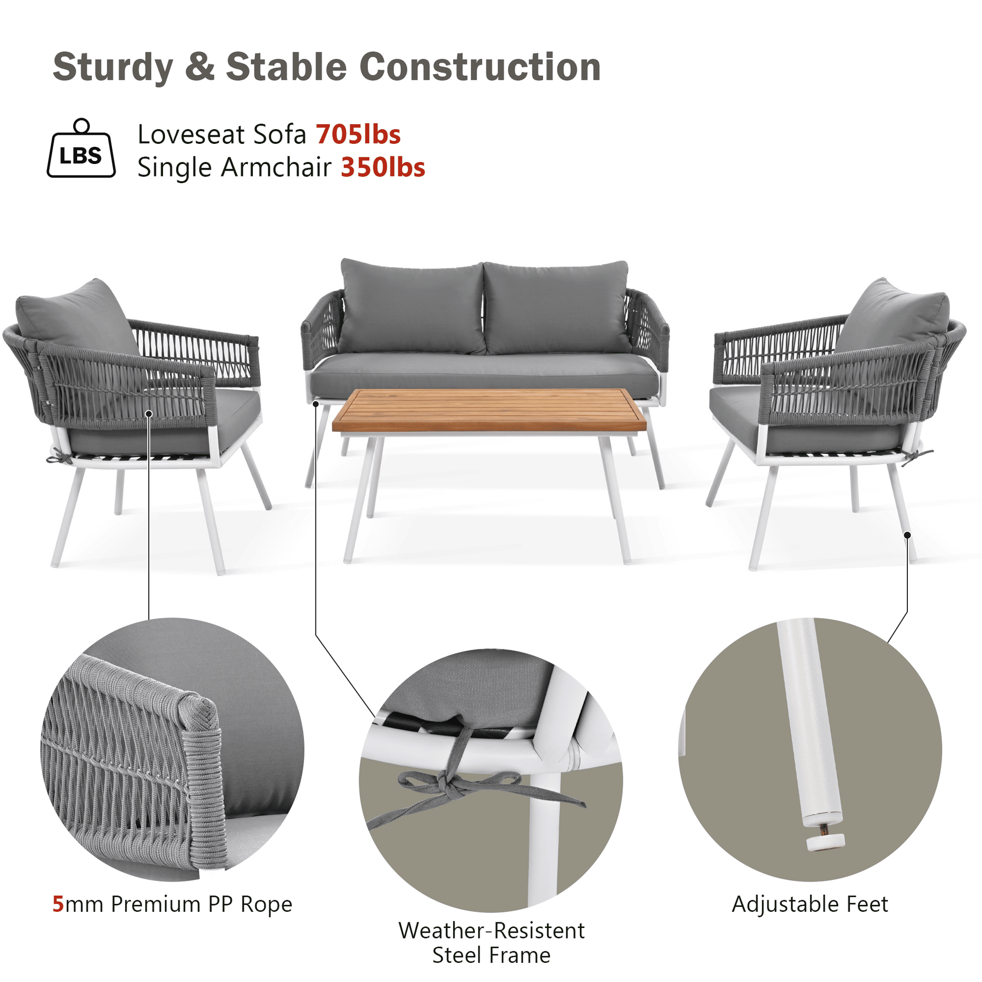 4-Piece Patio Furniture Set, Outdoor Furniture with Acacia Wood Table, Patio Conversation Set with Deep Seating & Thick Cushion for Backyard Porch Balcony - Discount Msrp 
