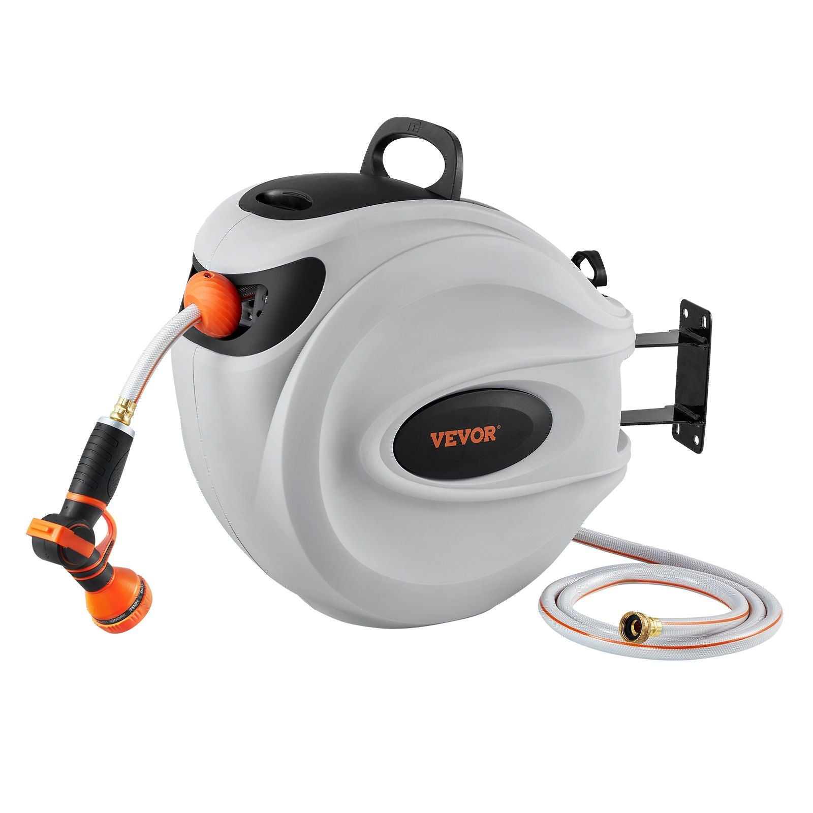 VEVOR Retractable Hose Reel Water Hose Reel 100'x1/2" 180° Swivel Wall-Mounted,Garden Water Hose Reel with 9-Pattern Nozzle,Automatic Rewind, Lock at Any Length, with Slow Return System - Discount Msrp 