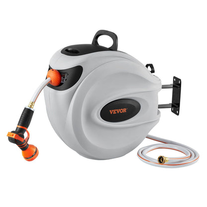 VEVOR Retractable Hose Reel Water Hose Reel 100'x1/2" 180° Swivel Wall-Mounted,Garden Water Hose Reel with 9-Pattern Nozzle,Automatic Rewind, Lock at Any Length, with Slow Return System - Discount Msrp 