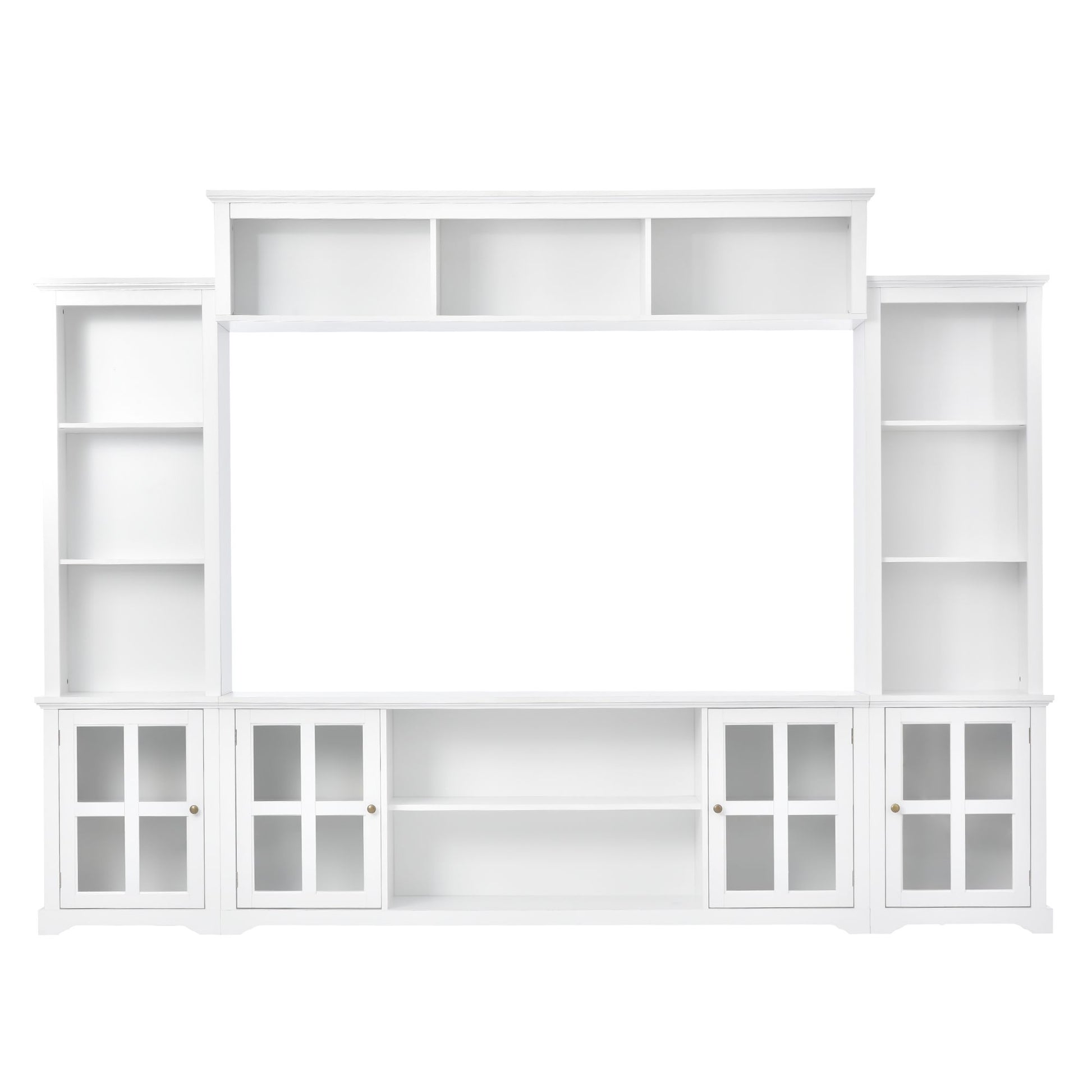[VIDEO provided] ON-TREND Minimalism Entertainment Wall Unit with Bridge, Modern TV Console Table for TVs Up to 70", Multifunctional TV Stand with Tempered Glass Door, White (Old SKU: SD000009AAK) - Discount Msrp 