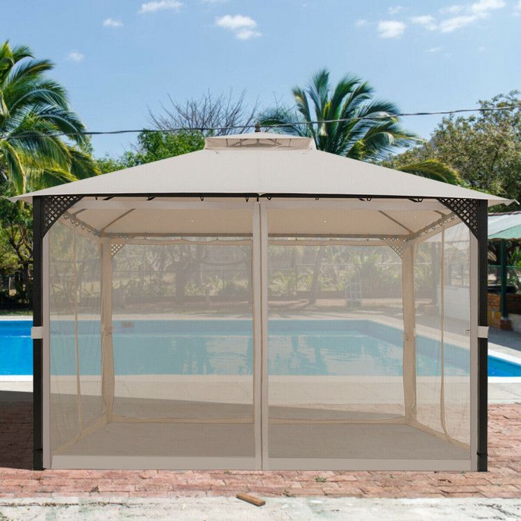 12 x 10 Feet Outdoor Double Top Patio Gazebo with Netting - Discount Msrp 