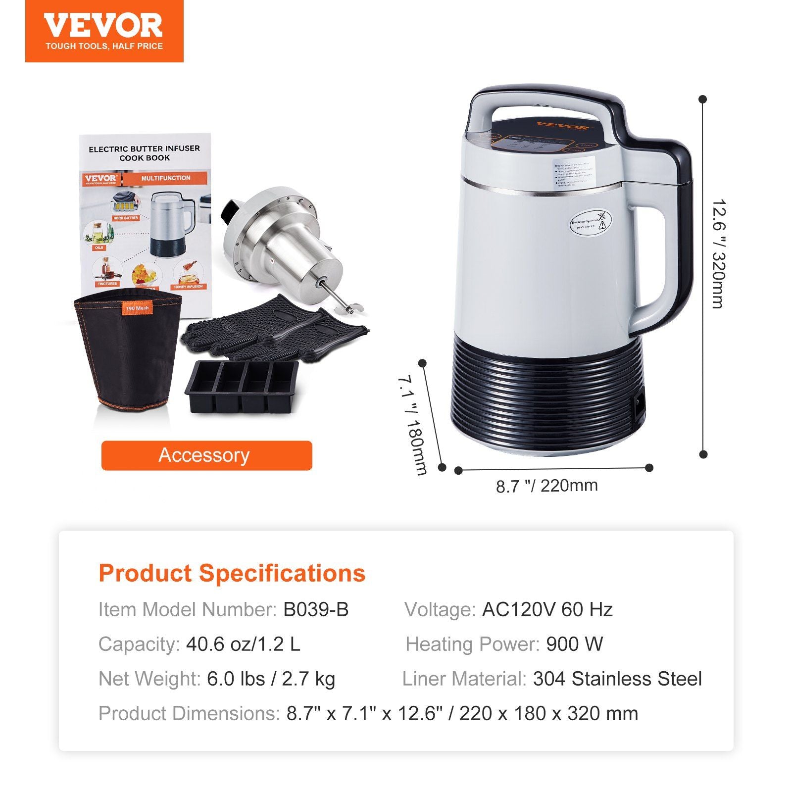 VEVOR Butter Infuser Machine, 6 Functions Herbal Infuser, Magic Butter Machine & Oil Infusion Machine with Customizable Temperature And Time, Herbal Recipe Book & All Accessories Included - Discount Msrp 