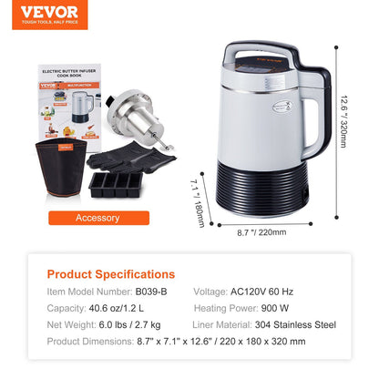 VEVOR Butter Infuser Machine, 6 Functions Herbal Infuser, Magic Butter Machine & Oil Infusion Machine with Customizable Temperature And Time, Herbal Recipe Book & All Accessories Included - Discount Msrp 