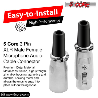 5Core XLR Connector Male Female to 1/4 Audio Jack 3 Pin Secure Mic Plug w Locking Ends - Discount Msrp 