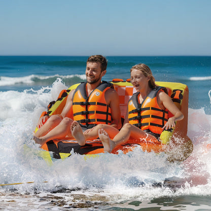 VEVOR Towable Tube for Boating, 1-2 Riders Inflatable Towable Tubes with Deck Seats and Backrest, 340 lbs Water Sport Tube for Boat to Pull, Full Nylon Cover, EVA Grab Handles and Speed Safety Valve - Discount Msrp 