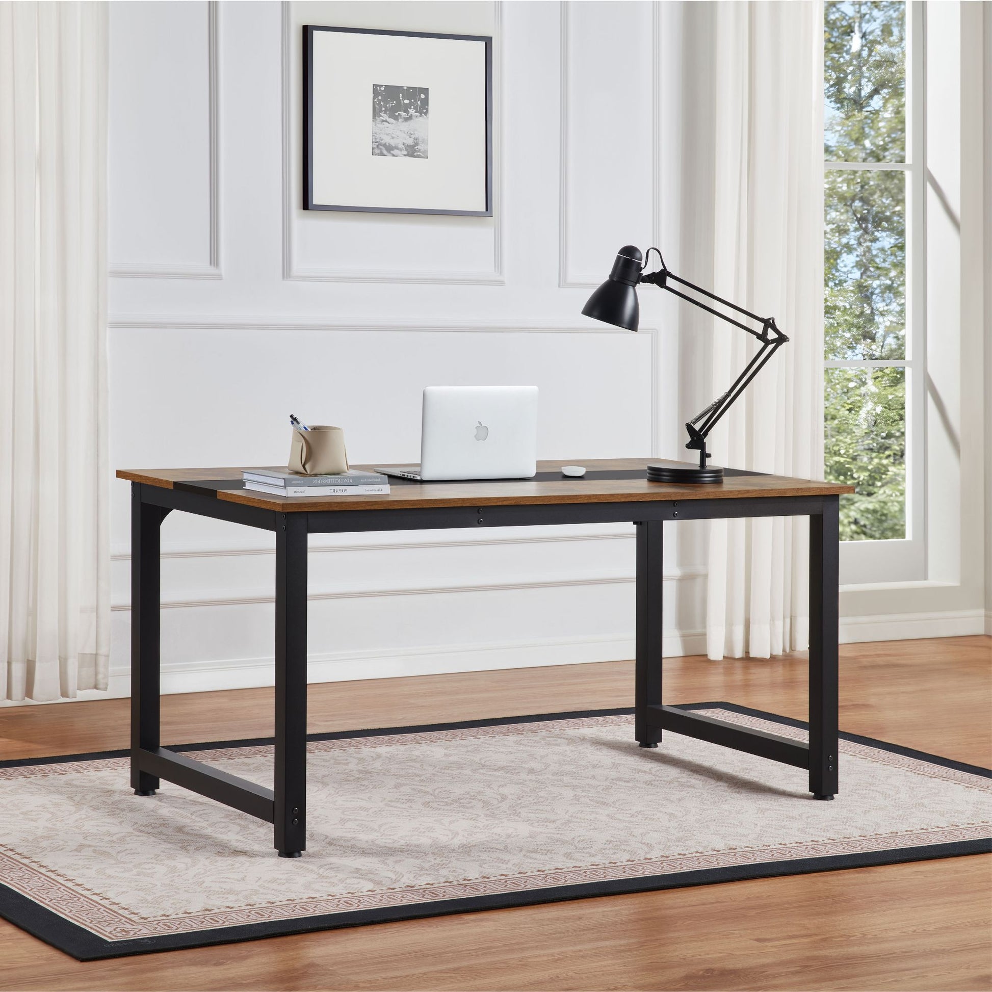 Computer Desk Large Office Desk, 59.8 Inch Gaming Desk Writing Desk Work Desk for Home Office, Study, Modern Simple Wooden Desk, Large Legroom, Metal Frame, Rustic/Black - Discount Msrp 